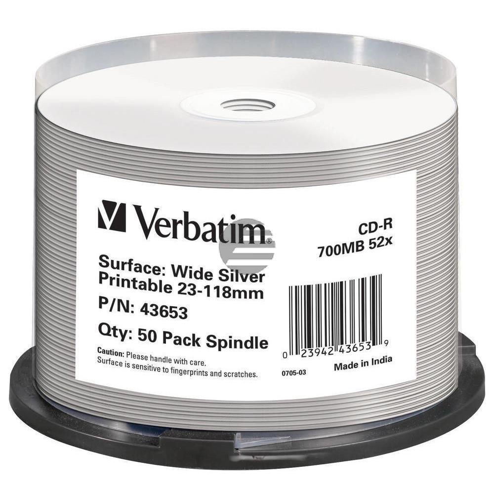 VERBATIM CD-R80 700MB 52x (50) CB SILBER 43653 tintenstrahlbedruckbar keine ID VERBATIM CD-R80 700MB 52x (50) CB SILBER 43653 tintenstrahlbedruckbar keine ID