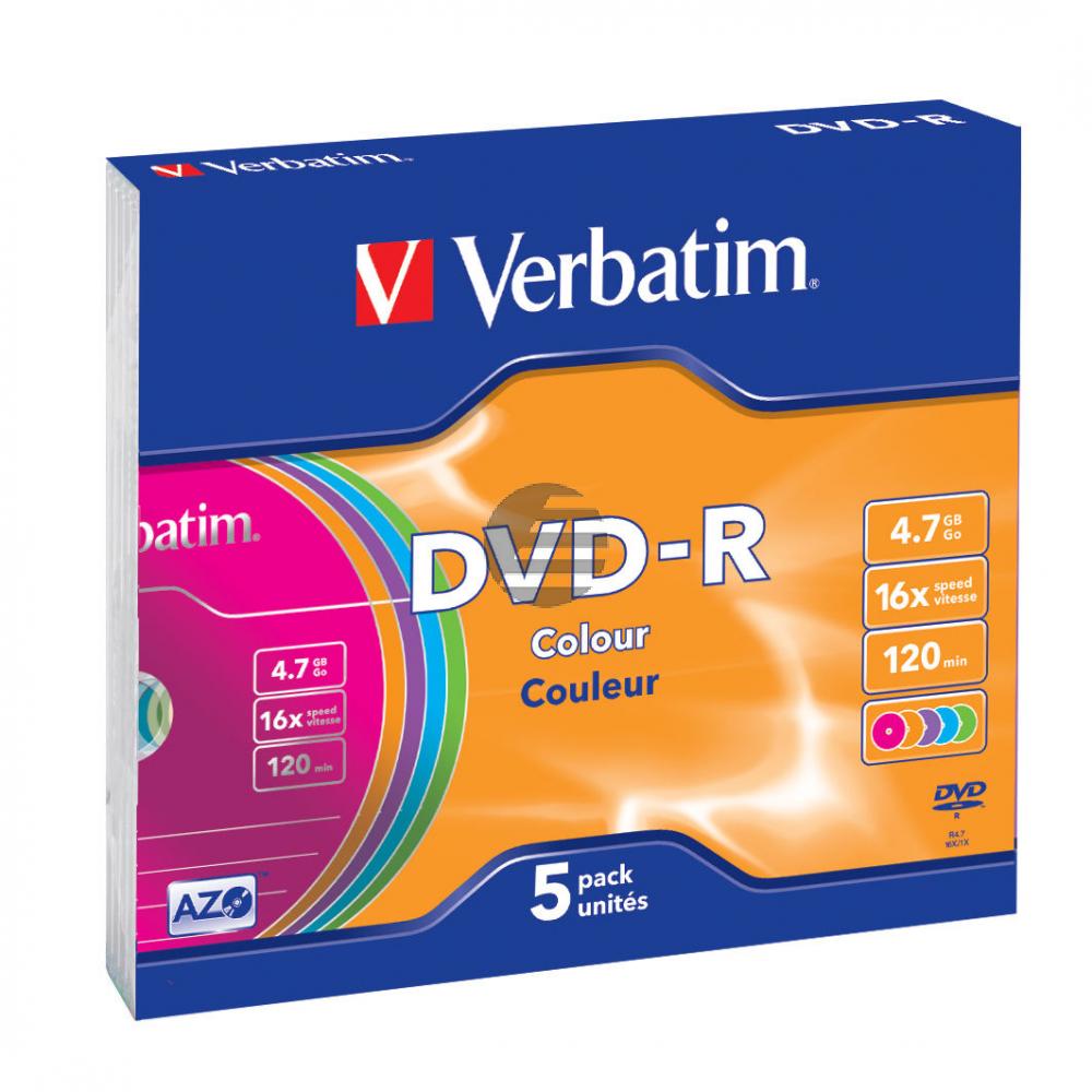 VERBATIM DVD-R 4.7GB 16x (5) JC 43557 Jewel Case farbig VERBATIM DVD-R 4.7GB 16x (5) JC 43557 Jewel Case farbig