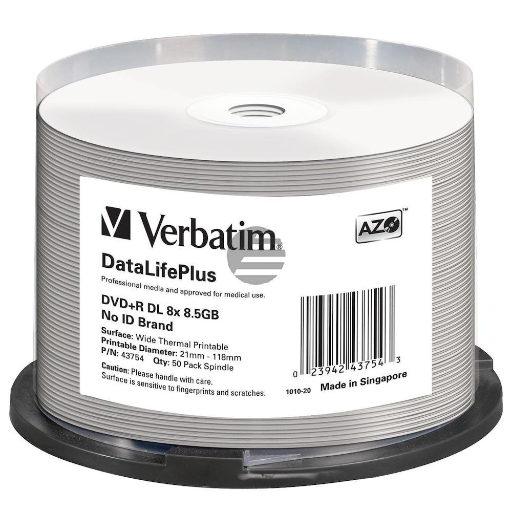 VERBATIM DVD+R 8.5GB 8x (50) SP 43754 Spindel Double Layer thermo weiss VERBATIM DVD+R 8.5GB 8x (50) SP 43754 Spindel Double Layer thermo weiss