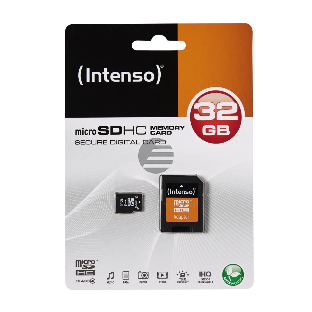 INTENSO MICRO SD SPEICHERKARTE 32GB 3403480 Klasse 4 mit SD Adapter INTENSO MICRO SD SPEICHERKARTE 32GB 3403480 Klasse 4 mit SD Adapter