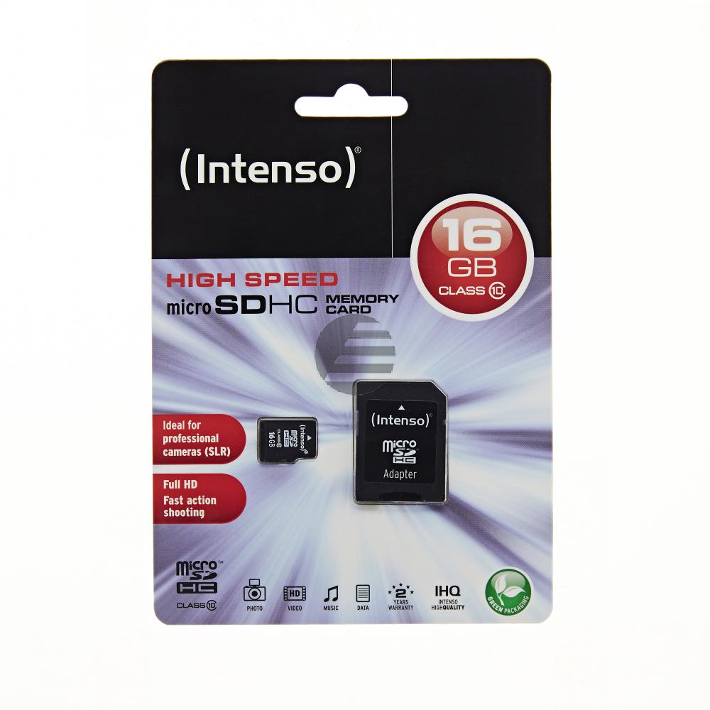 INTENSO MICRO SD SPEICHERKARTE 16GB 3413470 Klasse 10 mit SD Adapter INTENSO MICRO SD SPEICHERKARTE 16GB 3413470 Klasse 10 mit SD Adapter