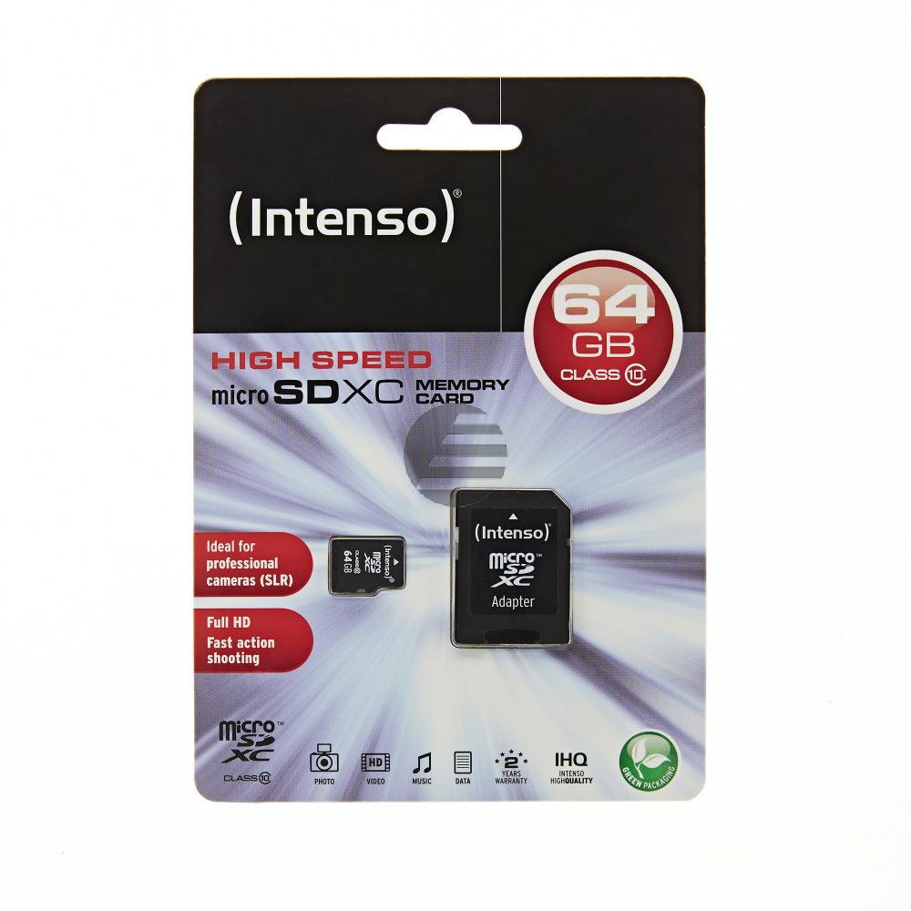 INTENSO MICRO SDXC SPEICHERKARTE 64GB 3413490 Klasse 10 mit SD Adapter INTENSO MICRO SDXC SPEICHERKARTE 64GB 3413490 Klasse 10 mit SD Adapter