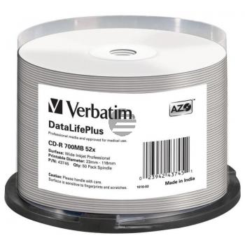 VERBATIM CDR80 700MB 52x (50) SP 43745 weiss bedruckbar keine ID VERBATIM CDR80 700MB 52x (50) SP 43745 weiss bedruckbar keine ID