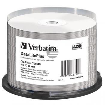 VERBATIM CD-R80 700MB 52x (50) CB 43756 breit thermo bedruckbar keine ID VERBATIM CD-R80 700MB 52x (50) CB 43756 breit thermo bedruckbar keine ID
