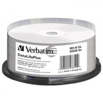 VERBATIM BD-R 50GB 6x (25) SP 43749 Spindel Dual Layer bedruckbar VERBATIM BD-R 50GB 6x (25) SP 43749 Spindel Dual Layer bedruckbar