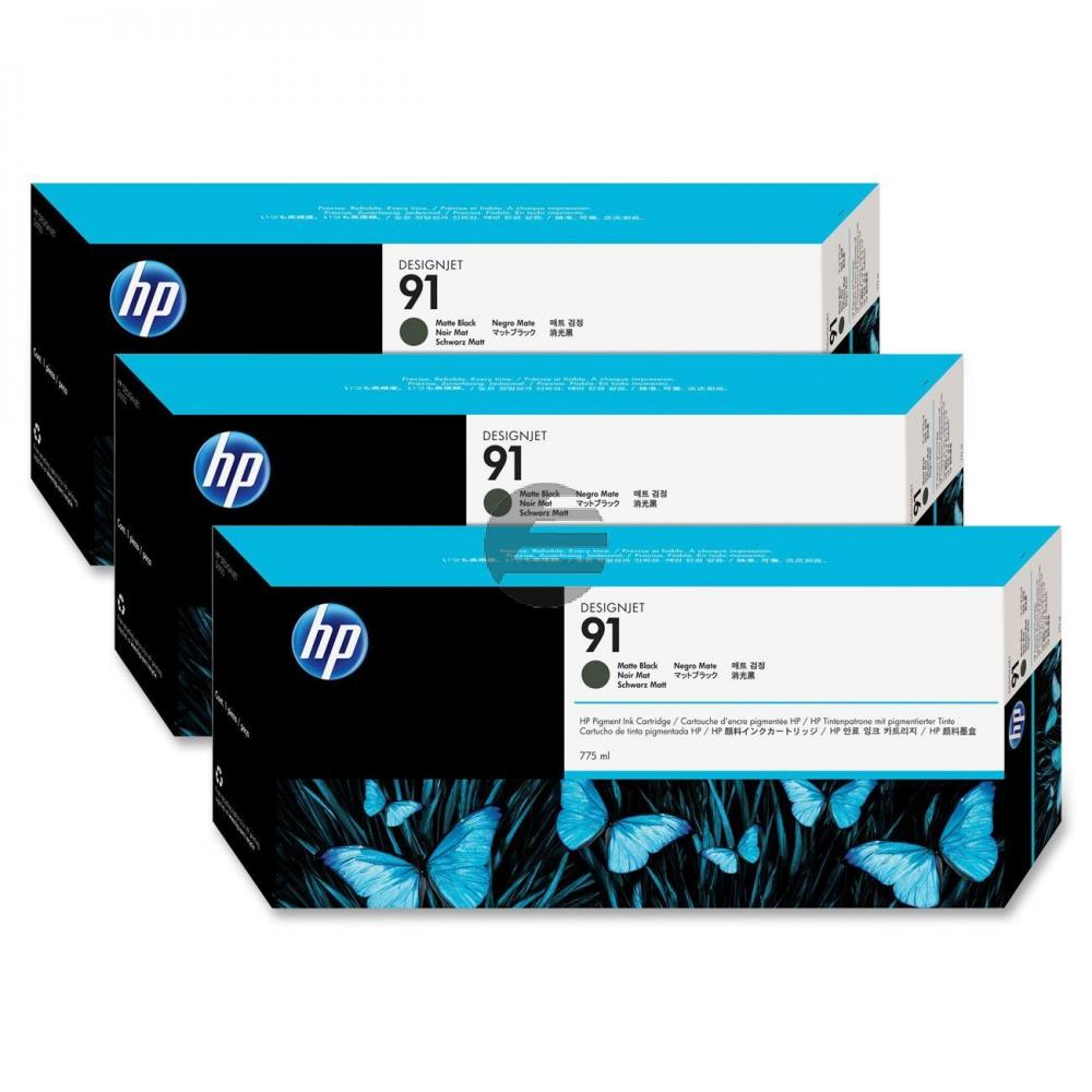 HP Tintenpatrone 3 x schwarz matt 3er Pack (C9480A, 3 x 91)