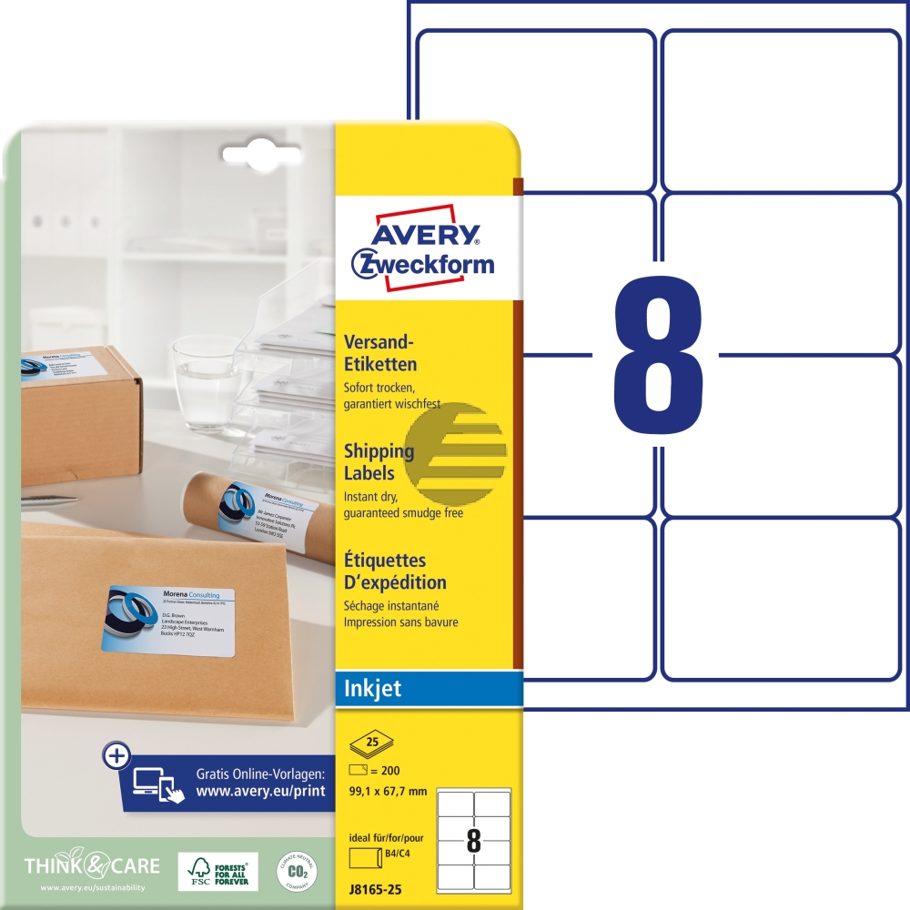 AVERY ZW. Adressetiketten 99,1x67,7mm J8165-25 weiss 200 Stück