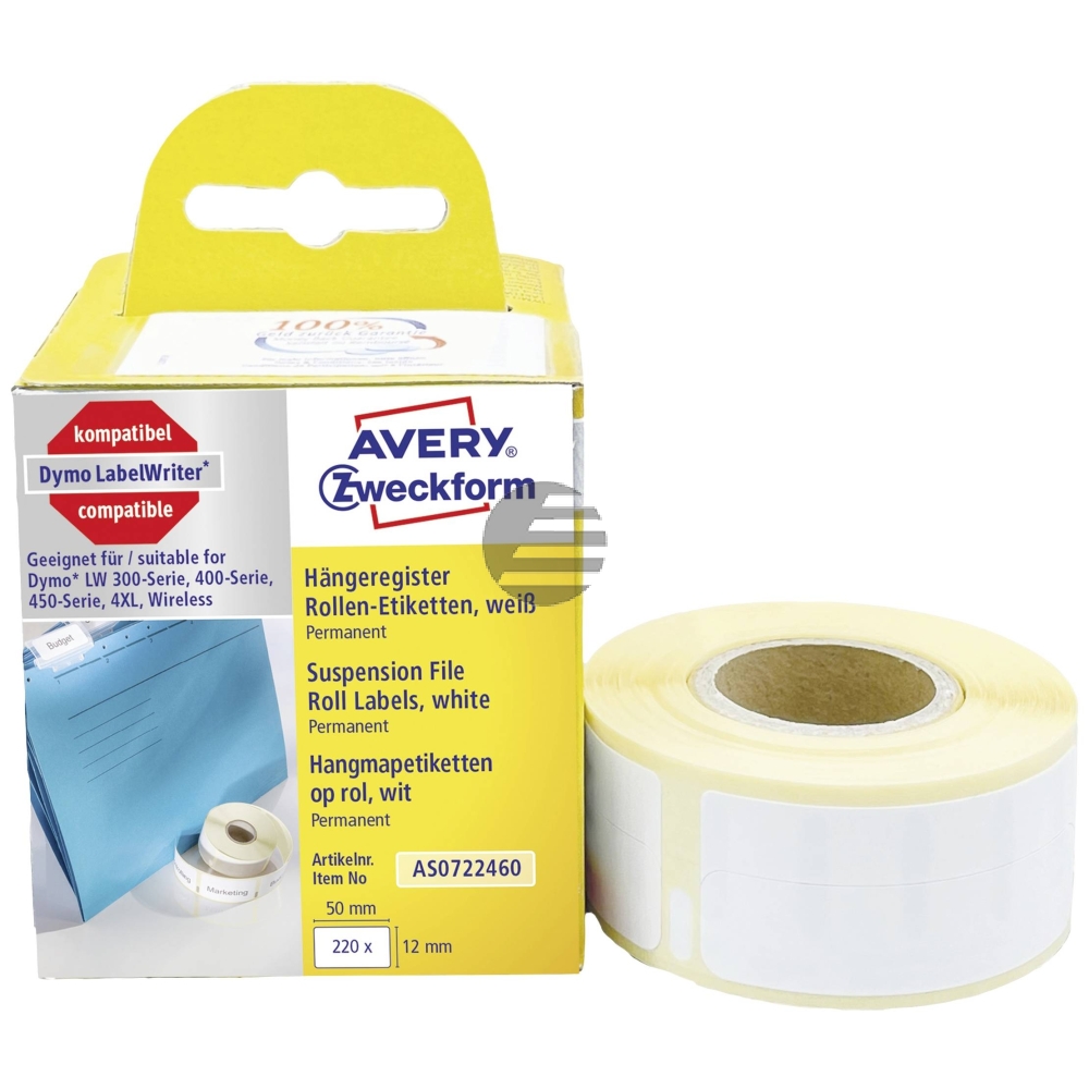 AVERY ZW. Register-Etiketten 50x12mm AS0722460 weiss, Rolle 220 Stück