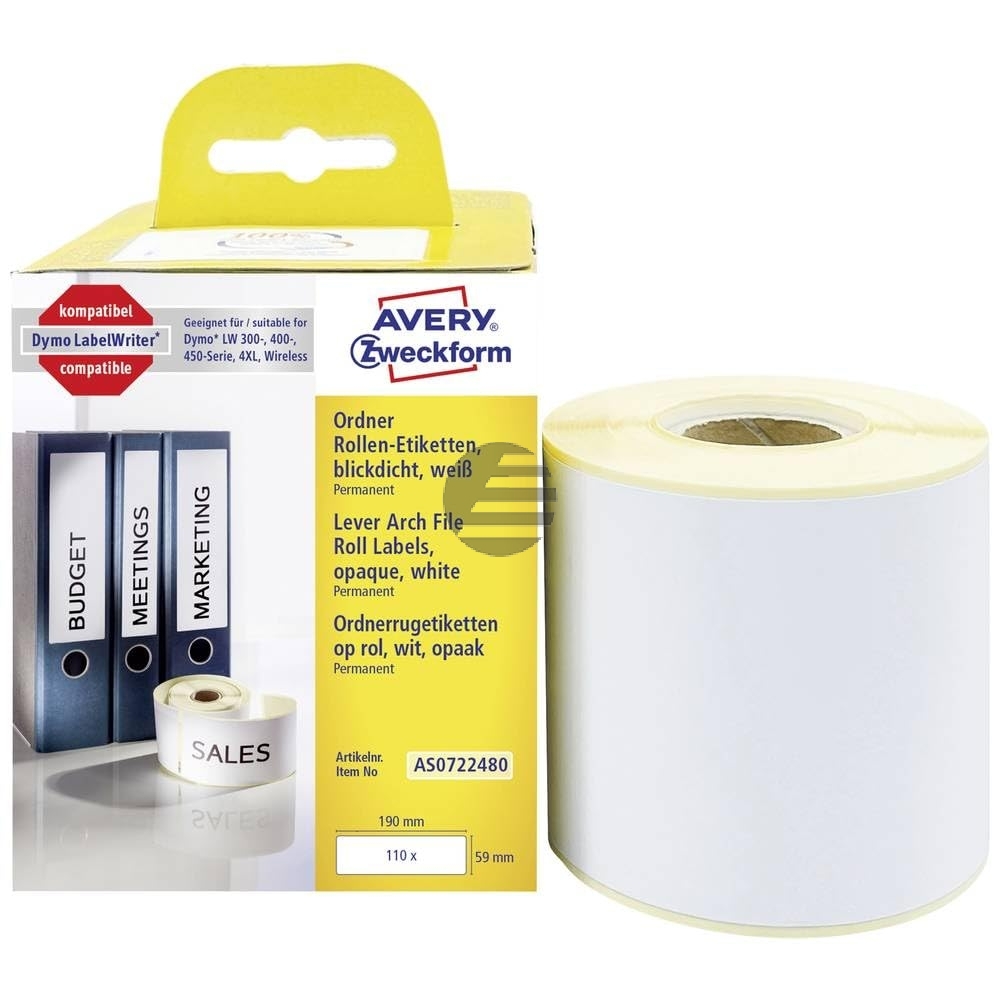 AVERY ZW. Ordner-Etiketten 190x59mm AS0722480 weiss, Rolle 110 STück