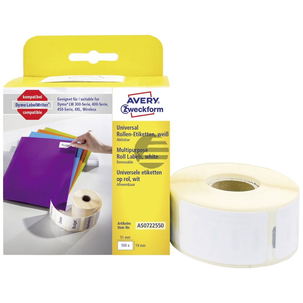 AVERY ZW. Universal-Etiketten 19x51mm AS0722550 weiss, Rolle 500 STück