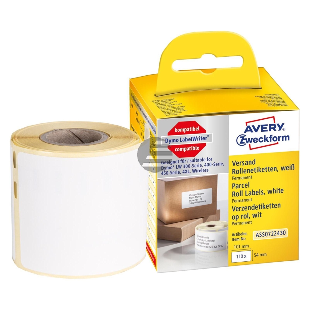 AVERY ZW. Versand-Etiketten 101x54mm ASS072243 weiss, Rolle 110 Stück