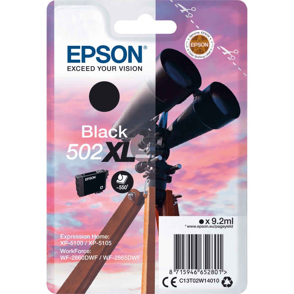 Epson Tintenpatrone schwarz HC (C13T02W14010, 502XL)