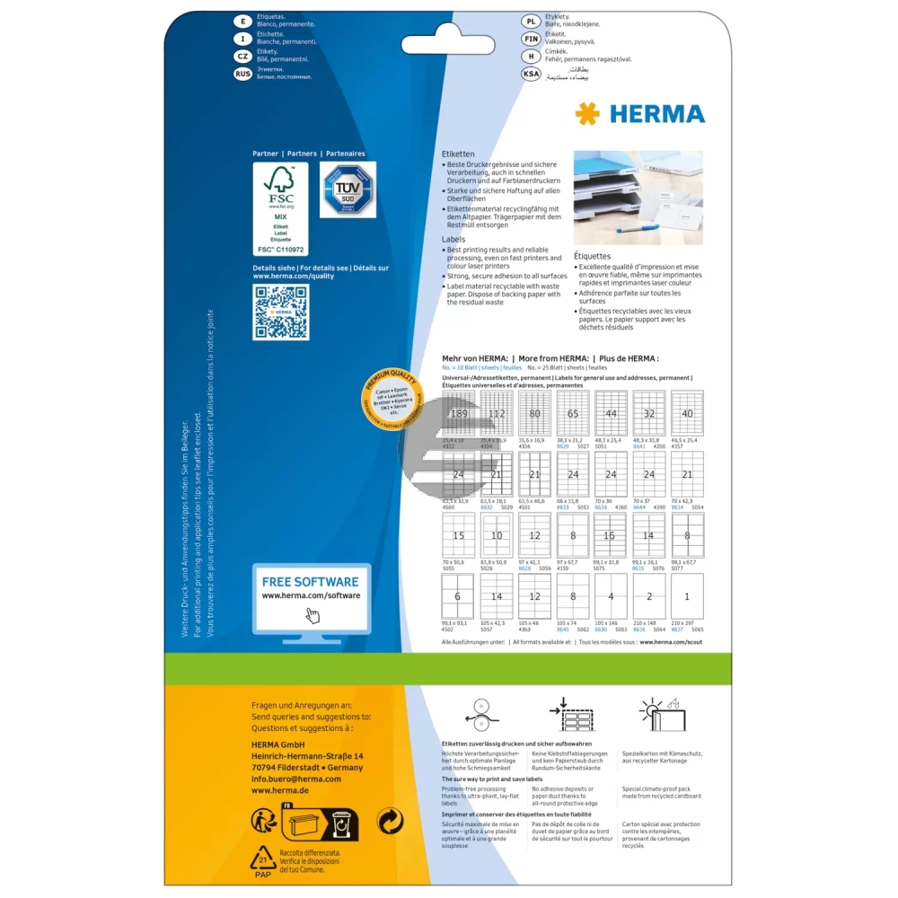Herma PREMIUM ETIKETTEN A4 25 63,5x33,9 Herma PREMIUM ETIKETTEN A4 25 63,5x33,9