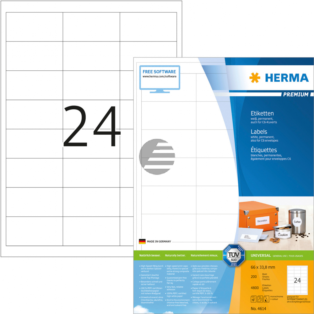 Herma PREMIUM ETIKETTEN A4 200 66x33,8