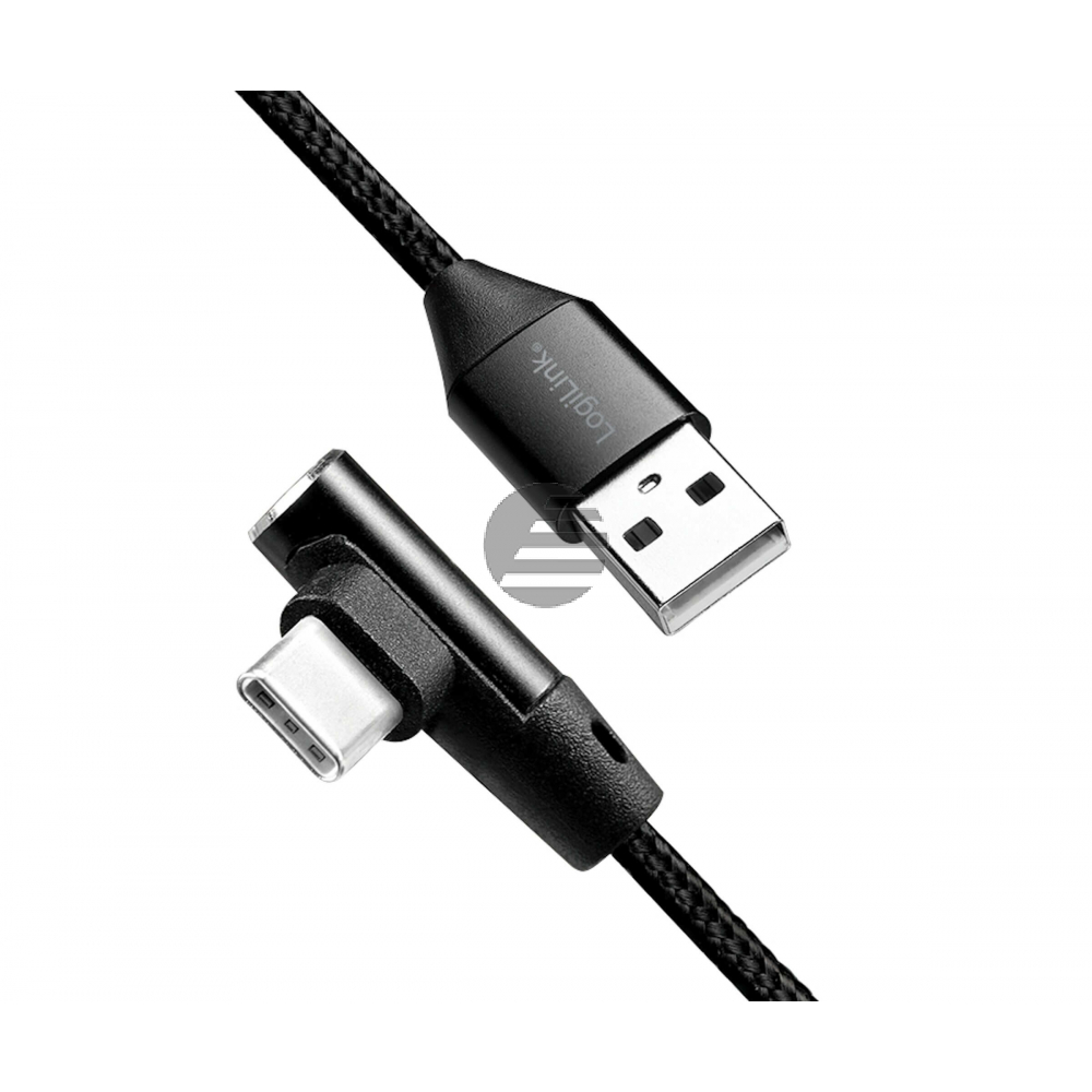 LogiLink USB Kabel, USB 2.0 zu USB-C gewinkelter Stecker 0,3 m, schwarz