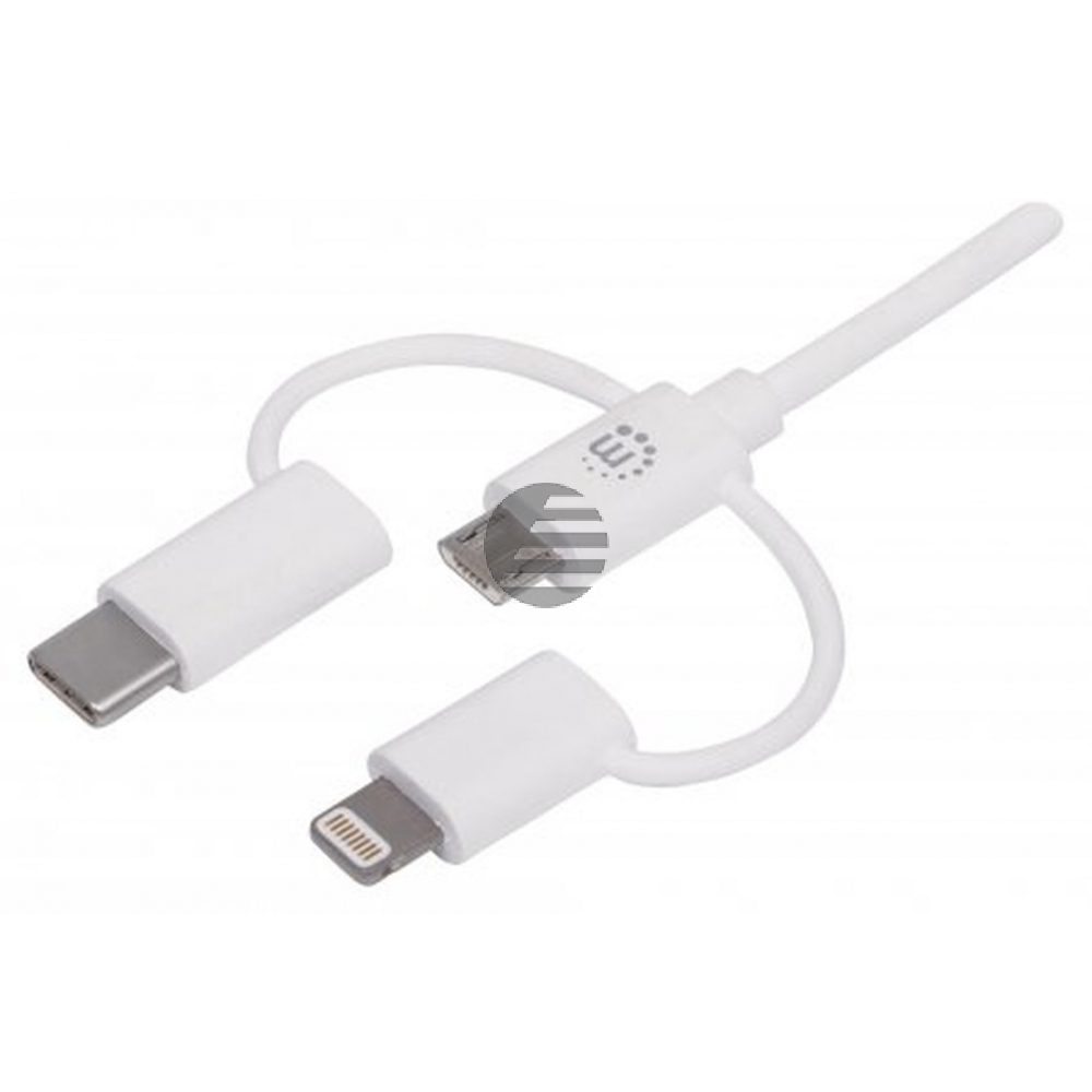 MANHATTAN 3-in-1 USB Ladekabel Lightning / Micro USB / USB Typ C auf USB A-Stecker 1m weiss