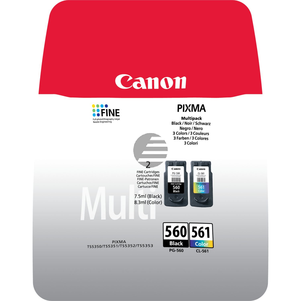 Canon Tintenpatrone cyan/magenta/gelb, schwarz (3713C006, CL-561, PG-560)