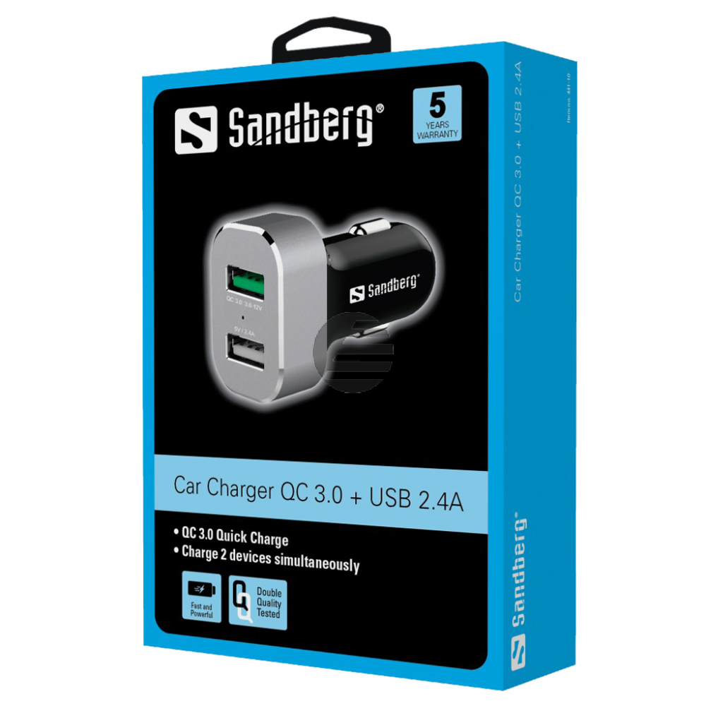 Sandberg Car Charger 1xQC 3.0+1xUSB2.4A