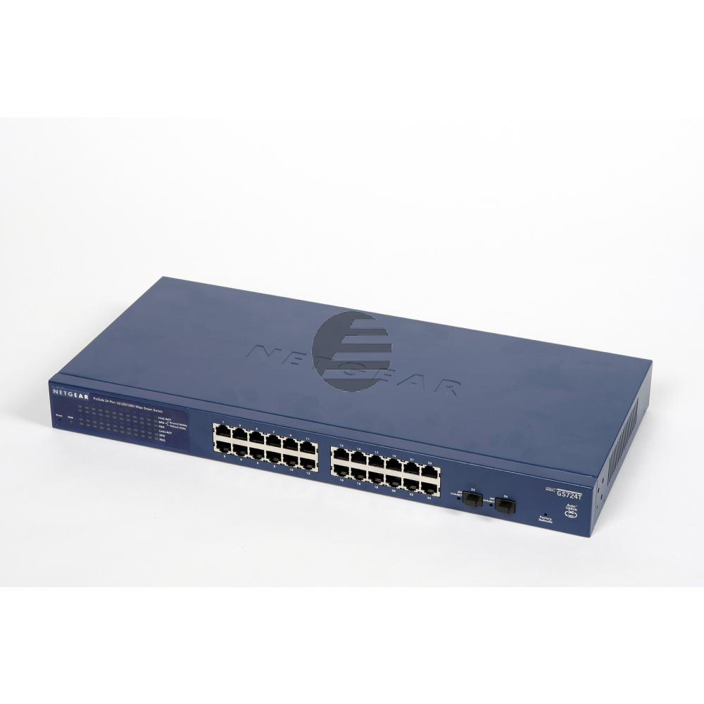 NETGEAR 24-Port Gigabit Smart Managed Switch mit 2 SFP GBIC slots Rackmount lüfterlos Auto Voice und Auto Video VLAN