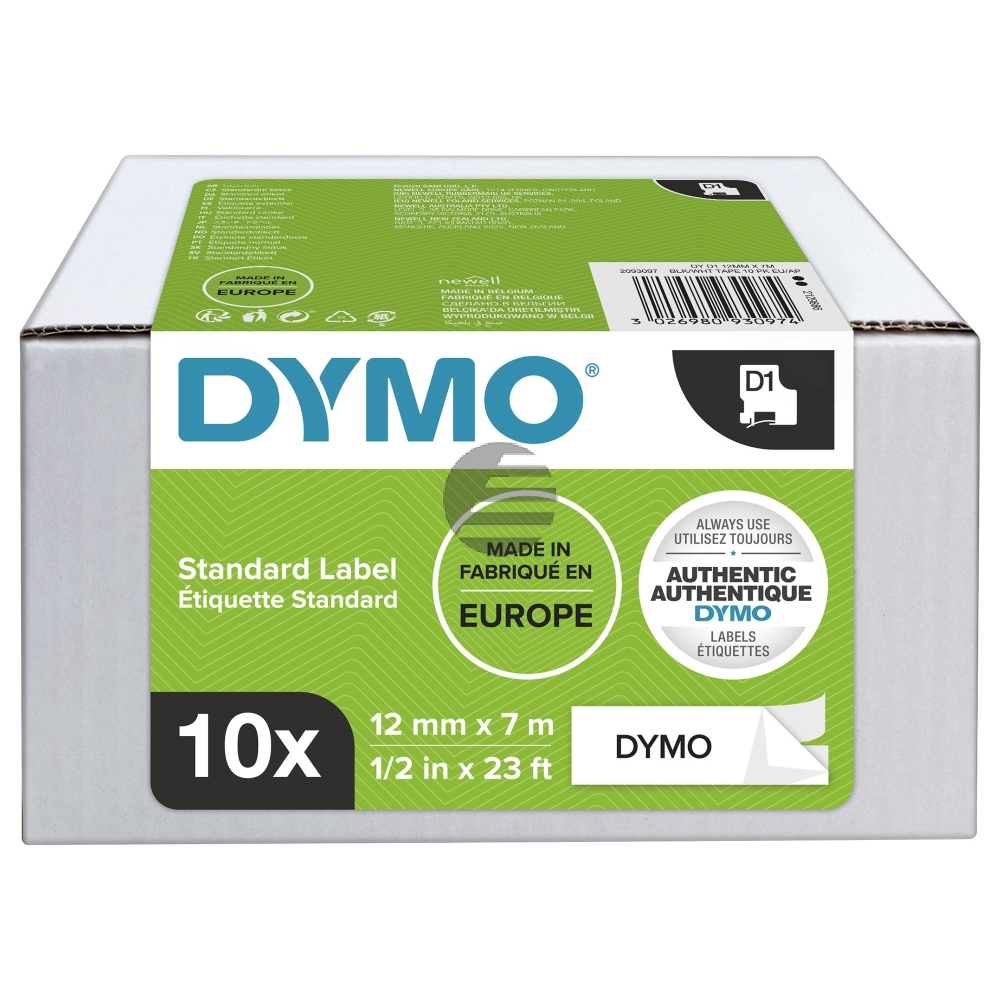 Dymo Schriftbandkassette 12mm weiß/schwarz (2093097)