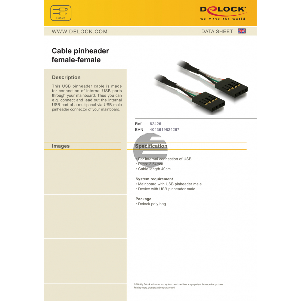 DELOCK Kabel USB Pinheader Bu-Bu 4pin    40cm