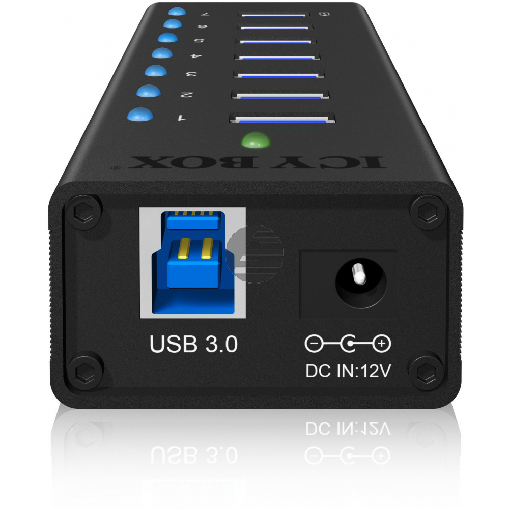 ICY BOX 7 Port Hub USB 3.0 IBAC618 robust alluminium black