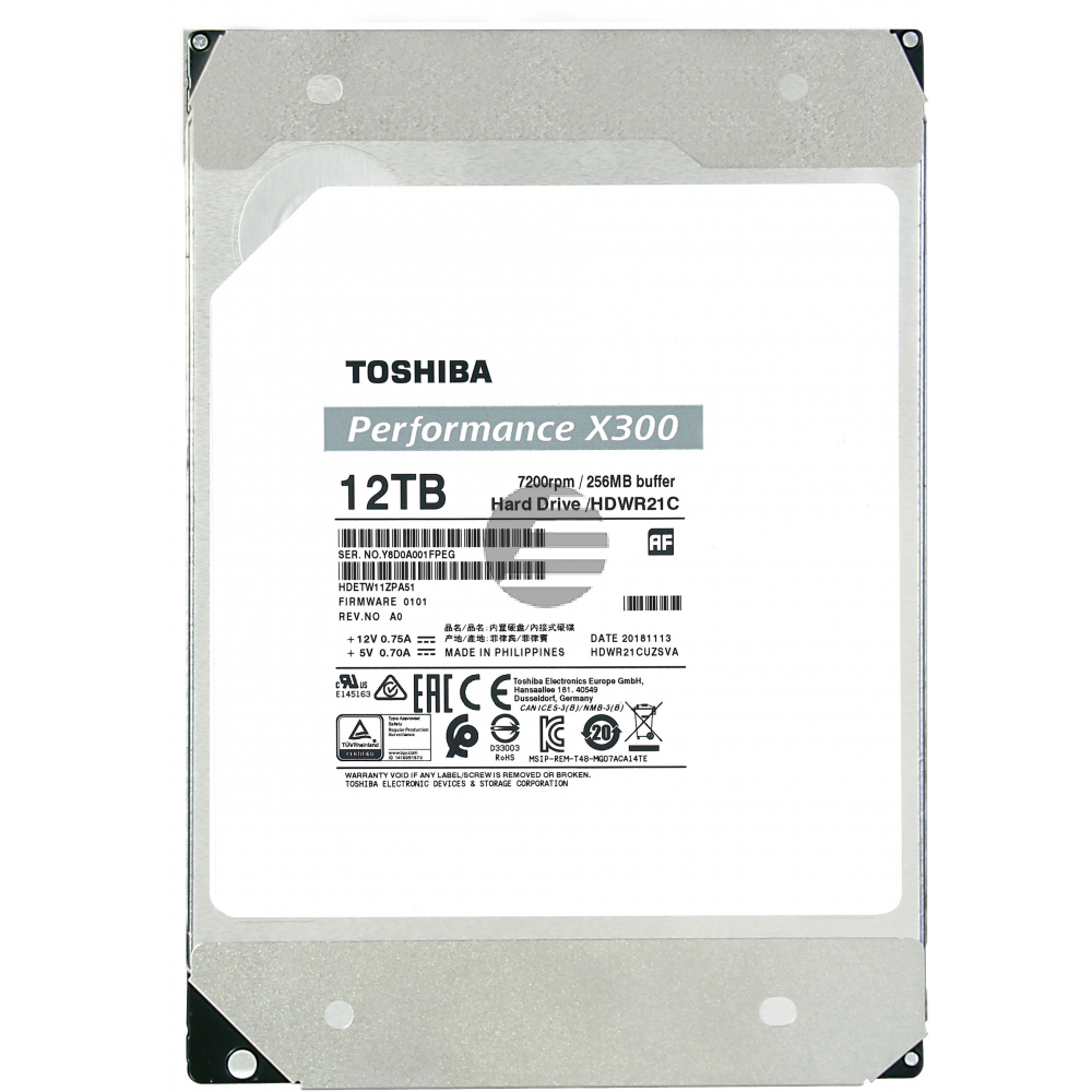 TOSHIBA HDD X300 High Performance 12TB HDWR21CUZ internal, SATA 3.5 inch BULK