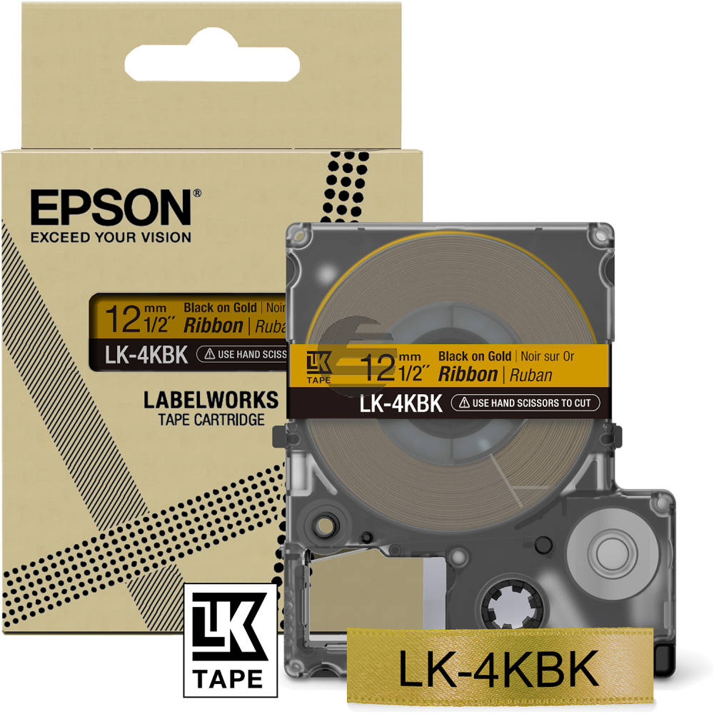 Epson Schriftbandkassette 12mm schwarz/gold (C53S654001, LK-4KBK)