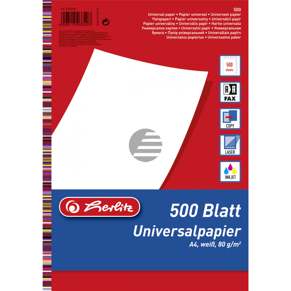Herlitz Universalpapier A4 weiß Inh.500 80g/qm (05033402)