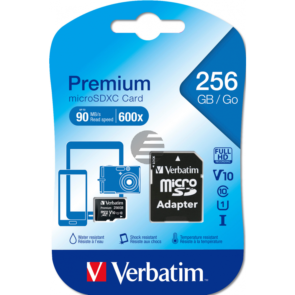 VERBATIM Micro SDXC Card 256GB 44087 with Adapter Class 10. UHS 1