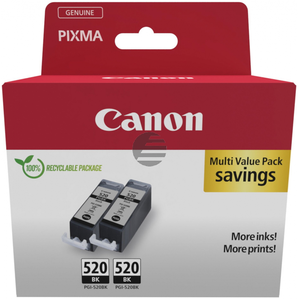 2932B019 CANON PGI520BK Pixma MP Tinte (2) black w/o SEC 2x160Seiten Cardboard