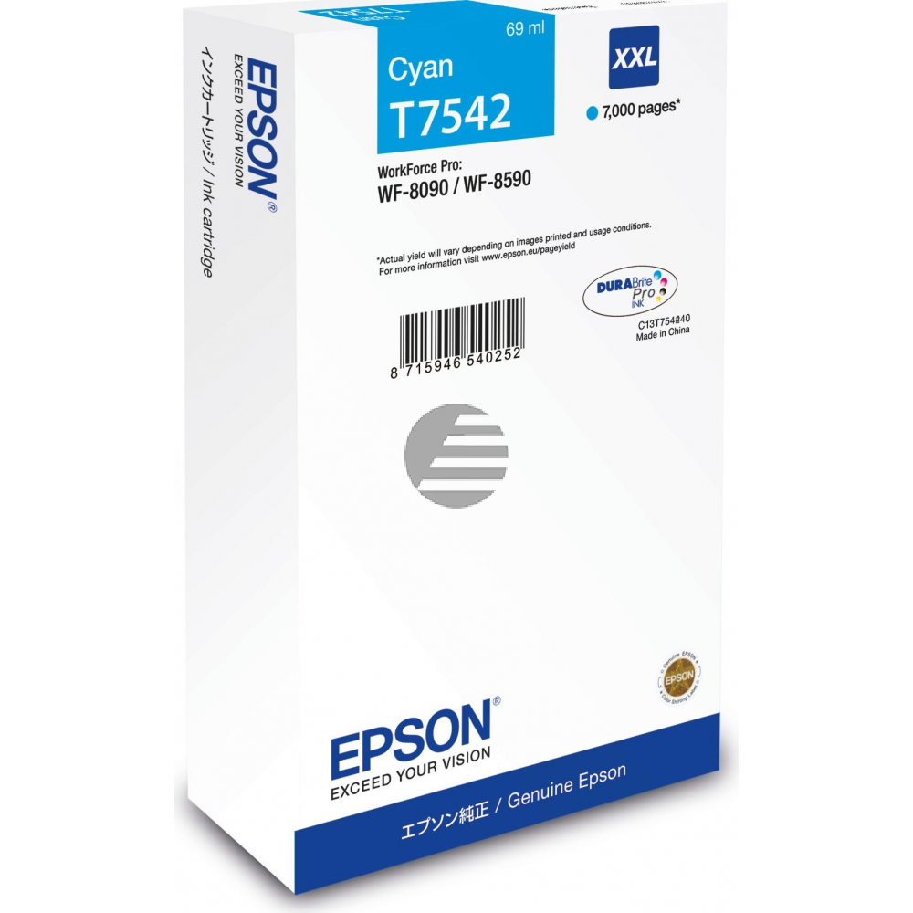 Epson Tintenpatrone cyan HC plus (C13T75424N, T7542)