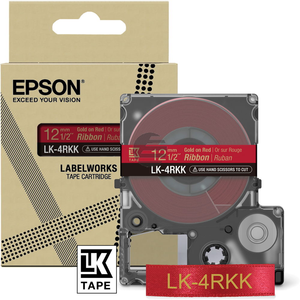 Epson Schriftbandkassette 12mm gold/rot (C53S654033, LK-4RKK)