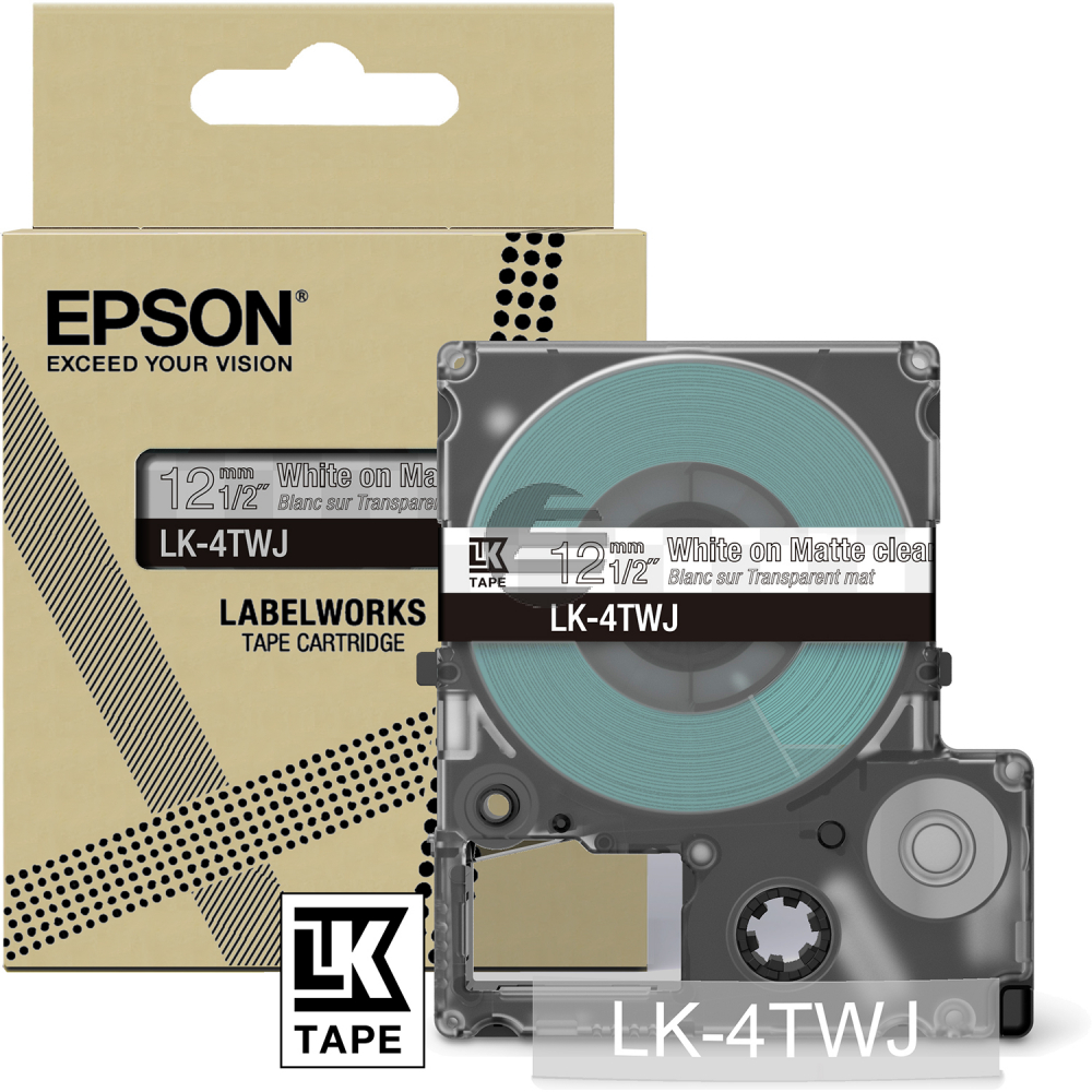 Epson Schriftbandkassette 12mm weiß/transparent (matt) (C53S672068, LK-4TWJ)