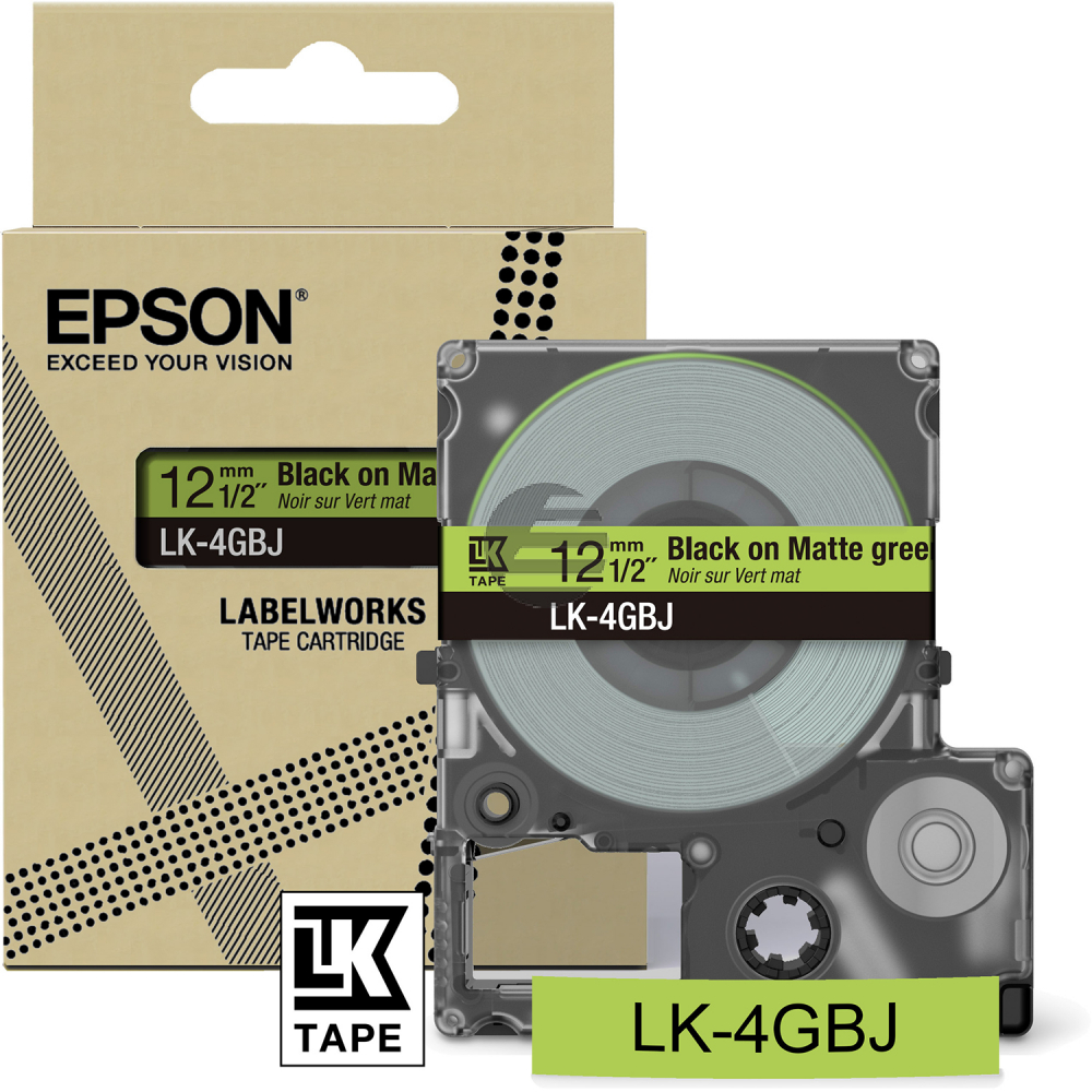 Epson Schriftbandkassette 12mm schwarz/grün (C53S672077, LK-4GBJ)