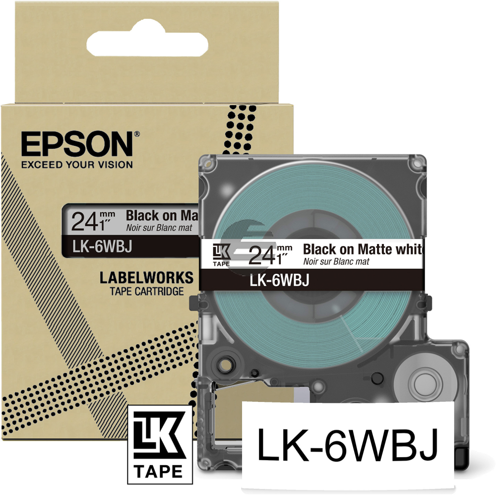 Epson Schriftbandkassette 24mm schwarz/weiß (C53S672064, LK-6WBJ)