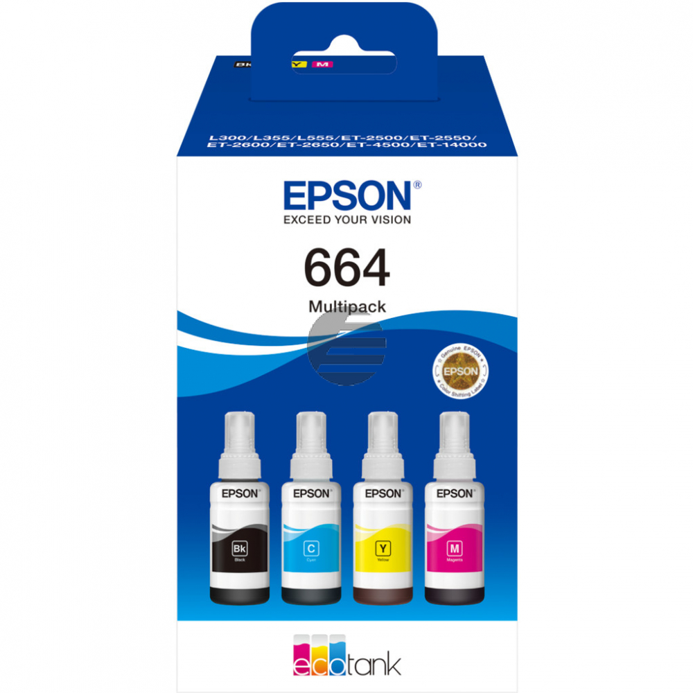 Epson Tintennachfüllfläschchen gelb, magenta, schwarz, cyan (C13T66464A, 664)