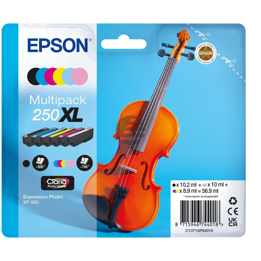 Epson Tintenpatrone gelb, cyan light, magenta light, magenta, schwarz, cyan HC (C13T16P84010, 250XL)