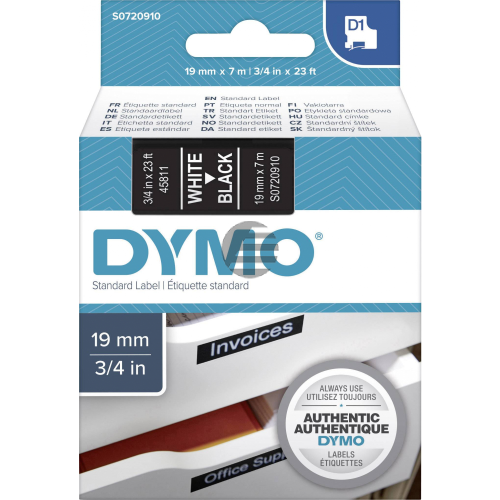 Dymo Schriftbandkassette weiß/schwarz (S0720910, 45811)