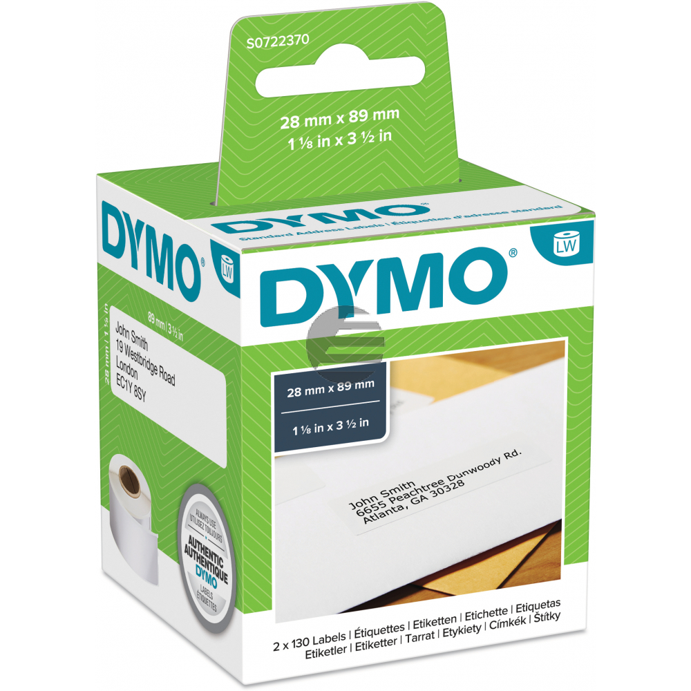 Dymo Adress-Etiketten (weiß) (2er Pack) (S0722370, 99010)