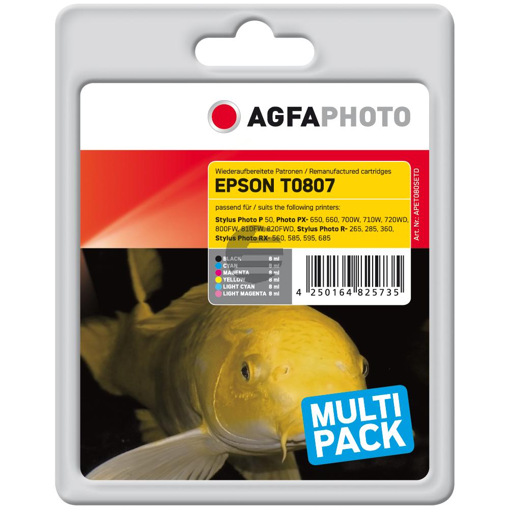 Agfaphoto Tintenpatrone gelb, cyan light, magenta light, magenta, schwarz, cyan (APET080SETD) ersetzt T0807