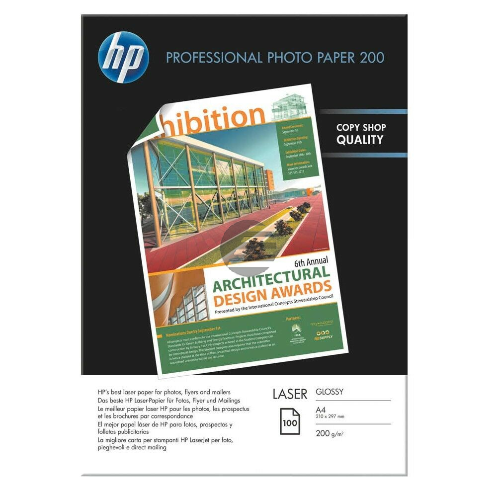 HP Fotopapier Hochglanz DIN A4 Fotopapier glänzend weiß 100 Blatt DIN A4 200 g/m² (CG966A)