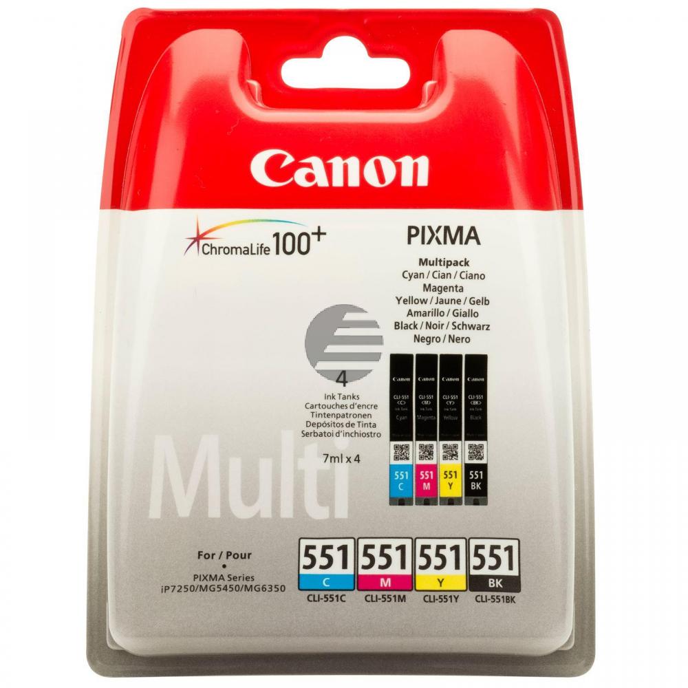 Canon Tintenpatrone gelb, magenta, schwarz, cyan (6509B009, CLI-551BK, CLI-551C, CLI-551M, CLI-551Y)
