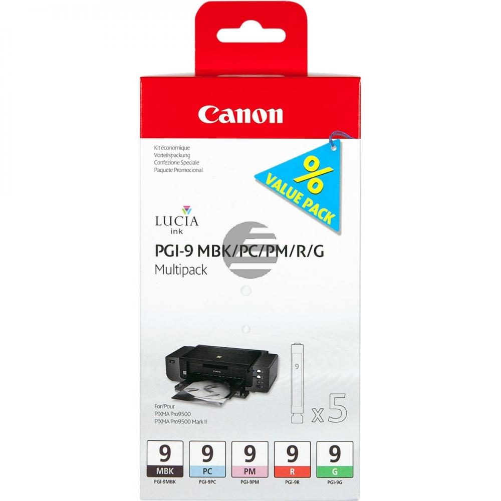 Canon Tintenpatrone photo cyan, photo magenta, schwarz matt, rot, grün (1033B013, PGI-9G, PGI-9MBK, PGI-9PC, PGI-9PM, PGI-9R)