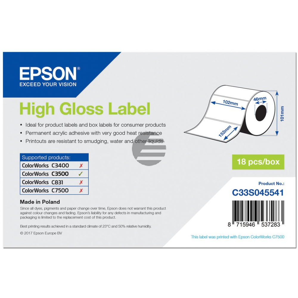 Epson High Gloss Etiketten, gestanzt weiß 18 Stück (C33S045541)