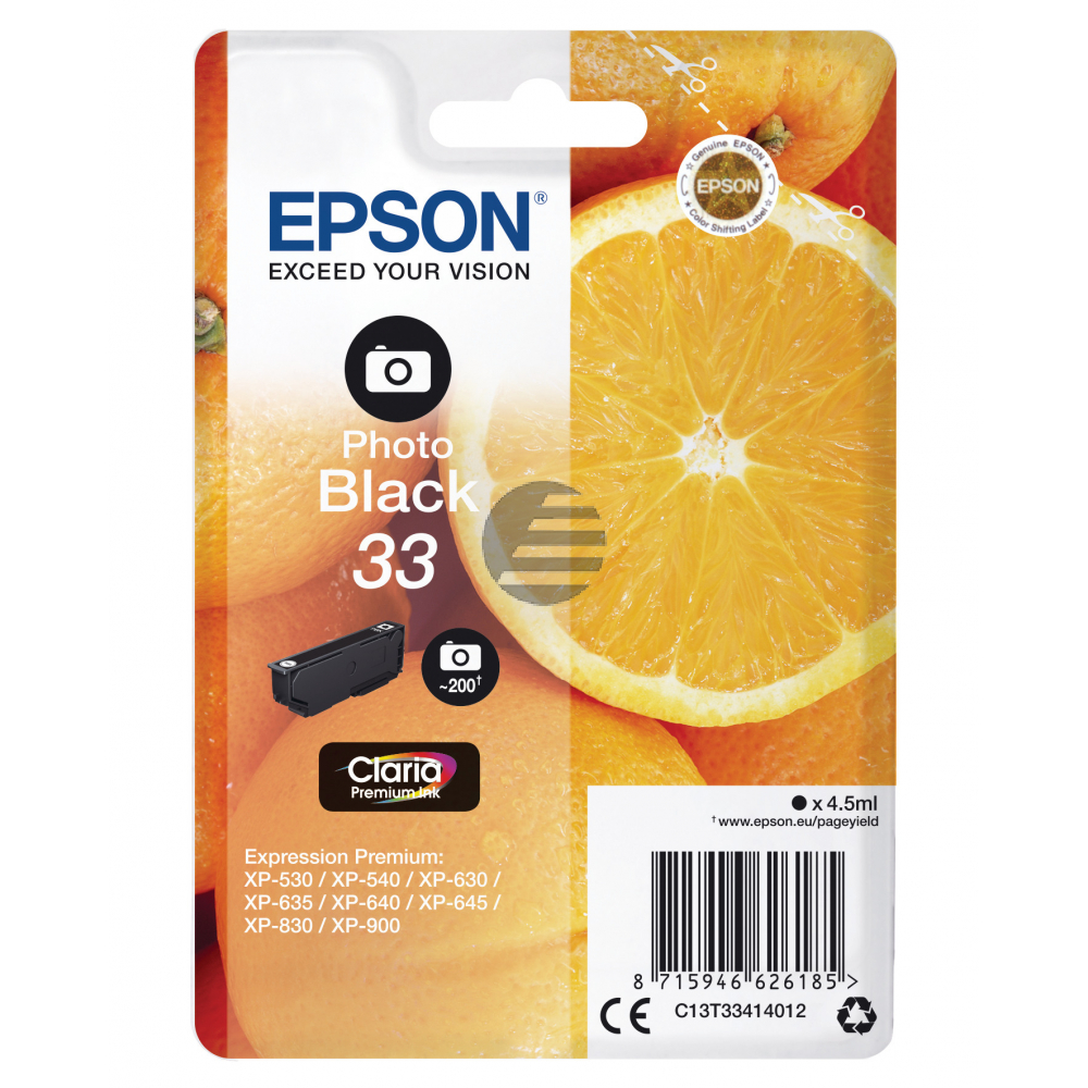 Epson Tintenpatrone with secure photo schwarz (C13T33414022, T3341)