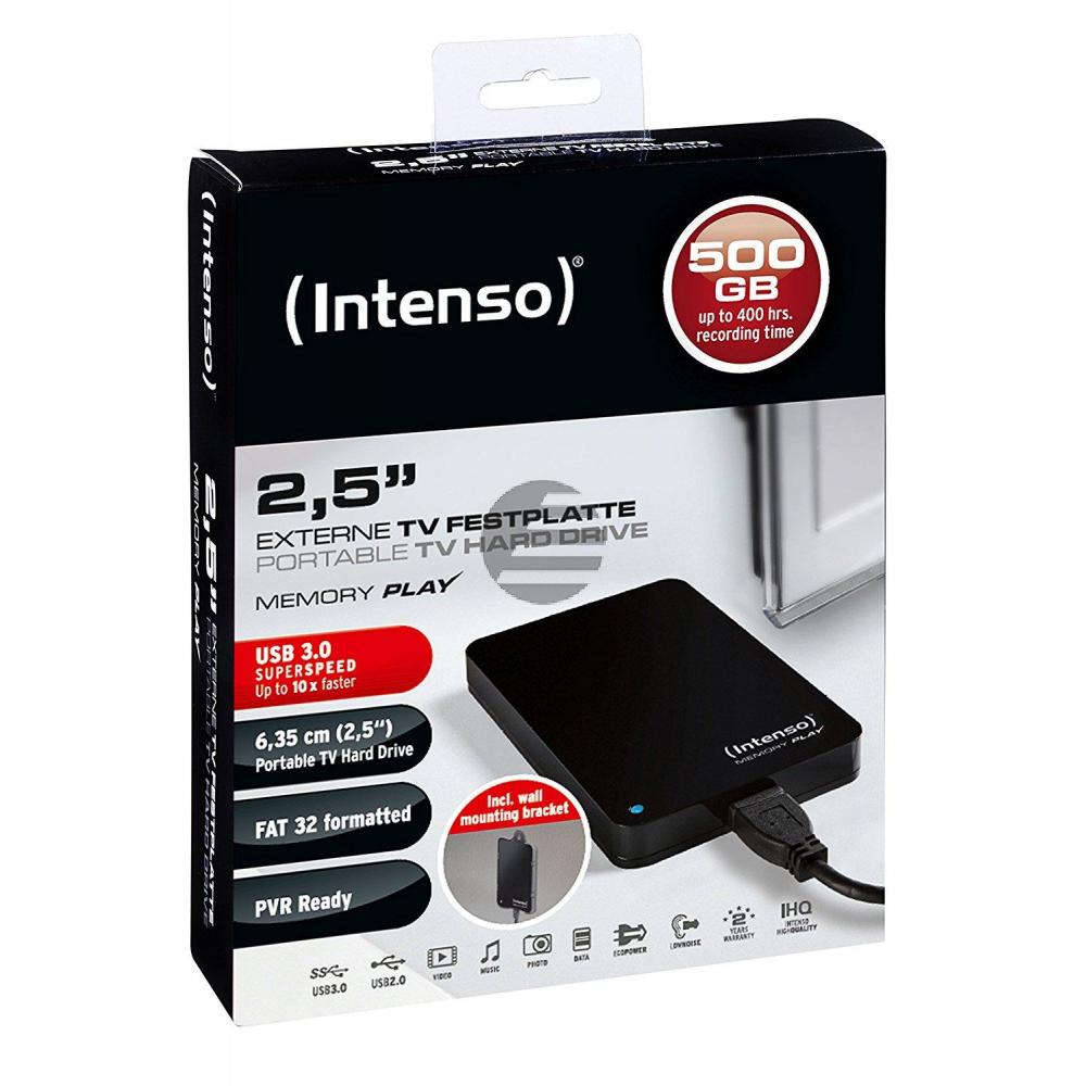 INTENSO 2.5 HDD FESTPLATTE EXTERN 500GB 6021430 USB 3.0 tragbar schwarz