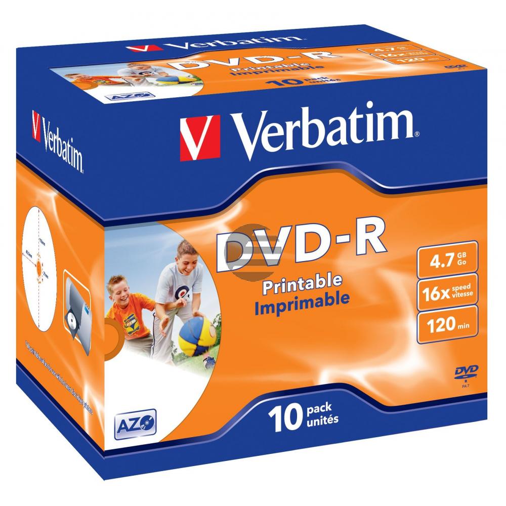 VERBATIM DVD-R 4.7GB 16x (10) JC 43521 Jewel Case breit bedruckbar