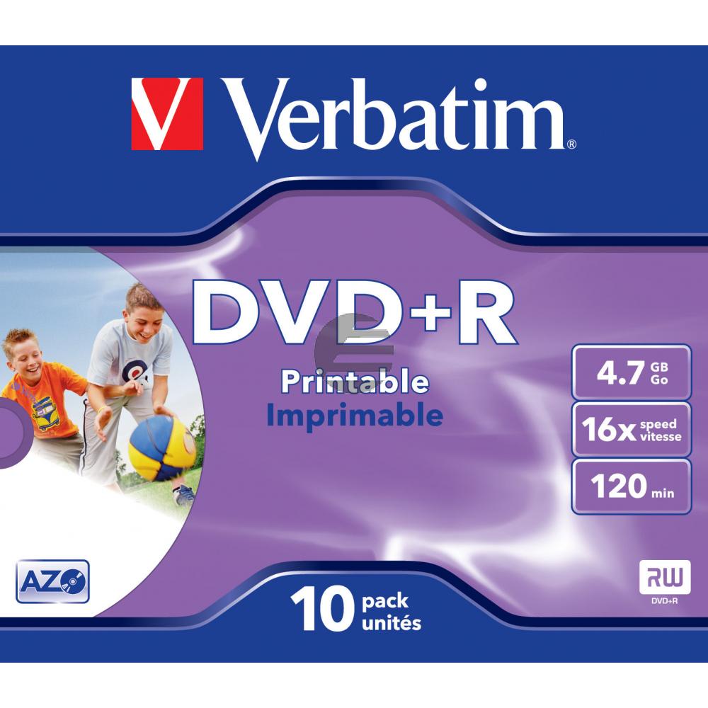 VERBATIM DVD+R 4.7GB 16x (10) JC 43508 breit foto bedruckbar ID