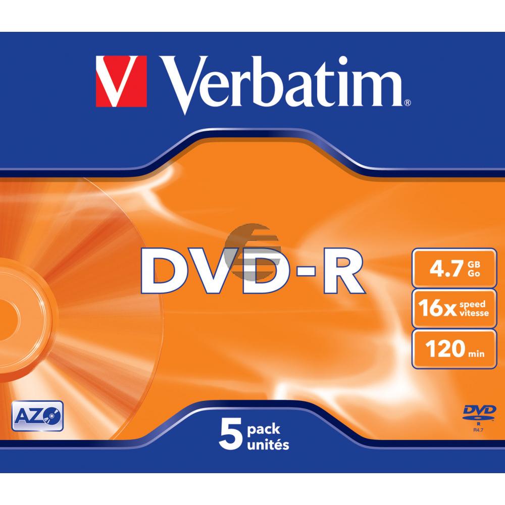 VERBATIM DVD-R 4.7GB 16x (5) JC 43519 Jewel Case matt silber